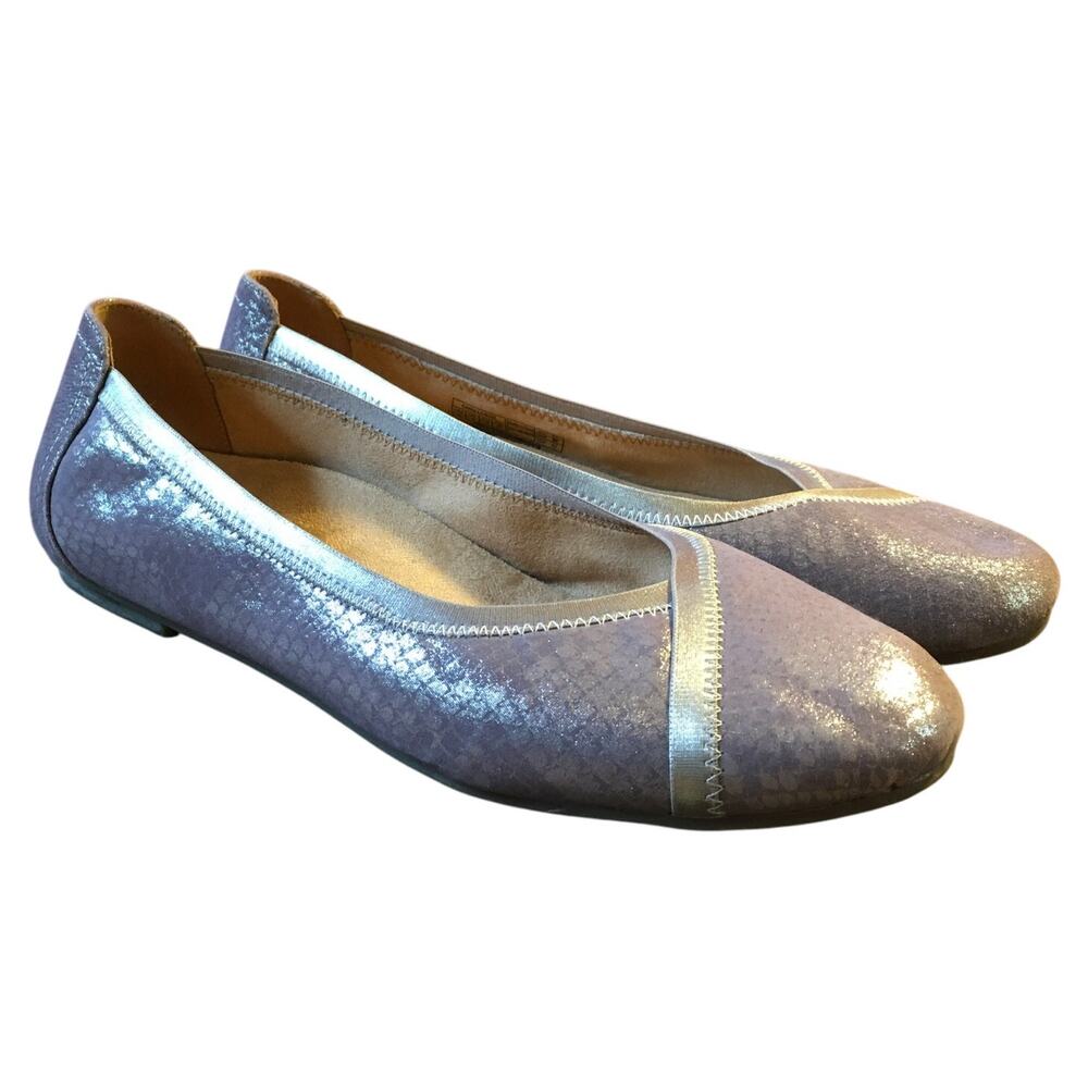 Vionic Caroll Ballet Slipper Flat Pewter Purple Leather Sz 10 Lavender Snakeskin